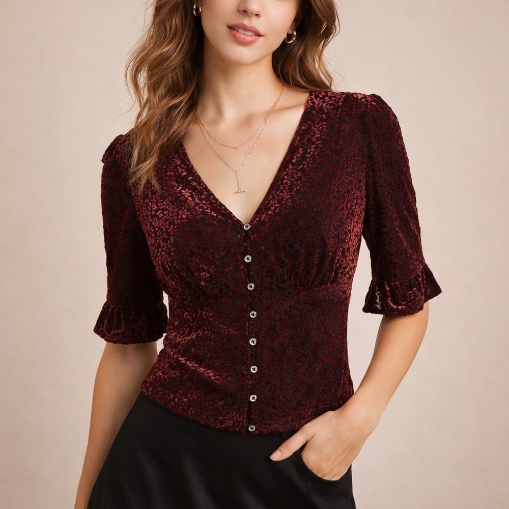 American Rag Juniors' Burnout Velvet‎ Top Dark Academia Coquette Baby Doll M